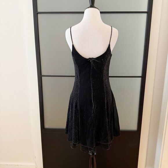 Vintage 80s 90s Black Silver Festive Swing Skater Mini Dress M/L USA Union Made - Picture 4 of 13